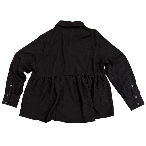 Torrid Women's Plus Black Peplum Crinkle Flannel Gauze Button Up Top - 14/16 - Picture 7 of 12